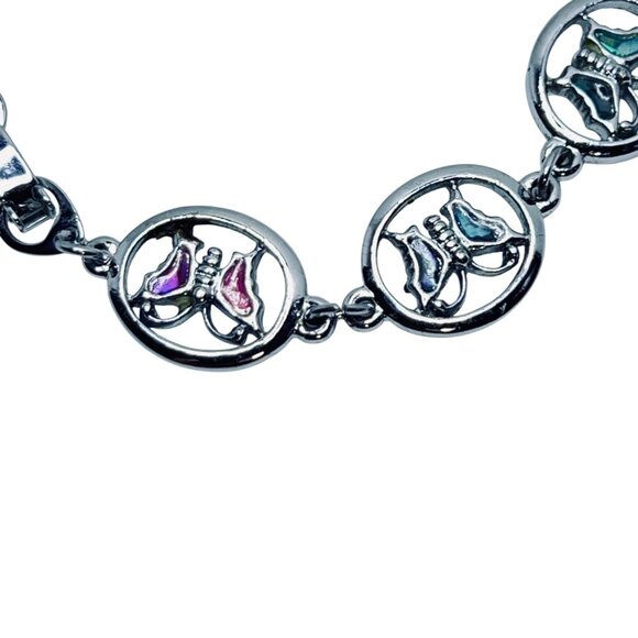 Silver Tone With Enamel Butterfly Links Bracelet (5567) - Picture 5 of 9